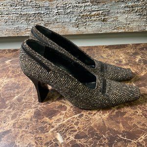 Robert Clergerie Women's Gray Chevron Square Toe Slip On Pump Heel Size US 9